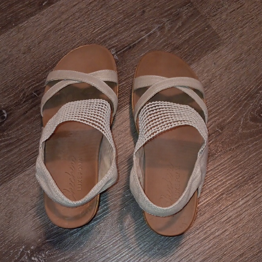 Skechers Beige Strappy Cork Sandals - Picture 3 of 11